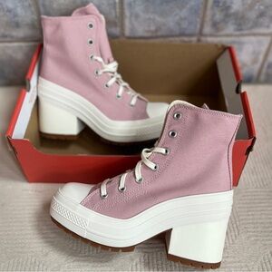 NEW Womens Size 7 Converse Chuck 70 De Luxe Heel Pink Lace Up Platform Shoes